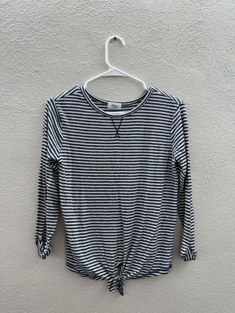 Old Navy Childrens Shirt Size Large 10-12 Blue White Stripped Long Sleeve